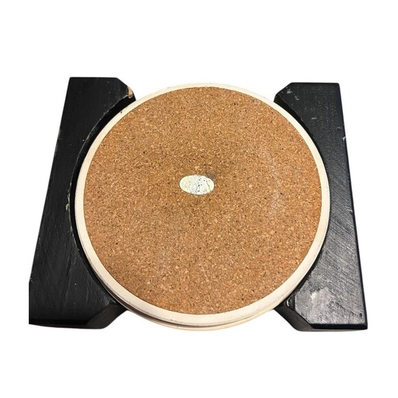 Vintage Holiday Snowman Coaster Set w Holder Just Believe Ceramic Cork Back Y2K - Picture 3 of 6